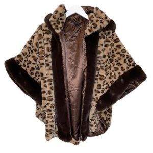 Coco + Carmen Leopard Faux Fur Hooded Open Jacket / Cape One Size NEVER worn